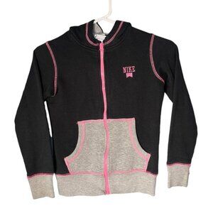 Nike Girls Small Zip Up Sweatshirt Hoodie Black Pink School Sporty Casual Fall 8